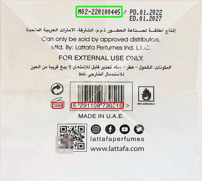 Lattafa Perfumes Industries LLC batch code