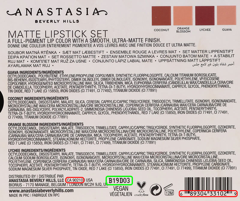 Anastasia Beverly Hills, LLC batch code