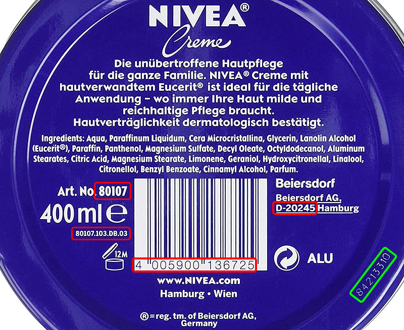 Beiersdorf AG partijos kodas