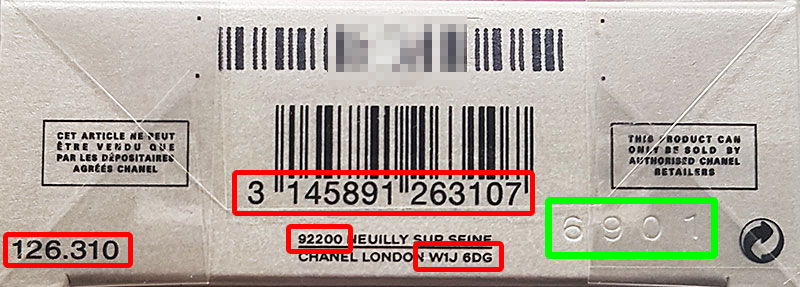 CHANEL SAS batch code