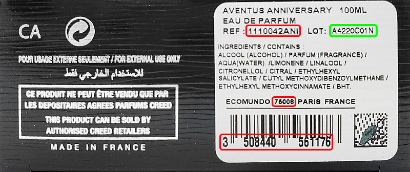 Fragrances Production SARL batch code
