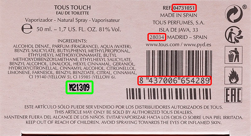 Perfumes y Diseño Comercial, S.L. batch code