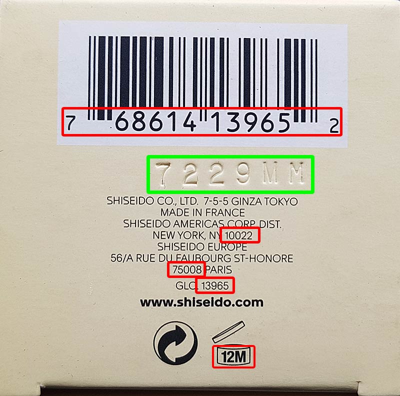 Código de lote Shiseido Company, Limited