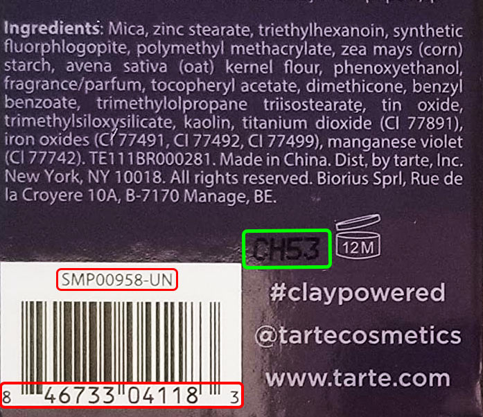 Tarte, Inc. batch code
