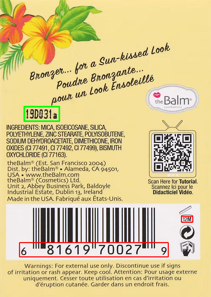 theBalm Cosmetics Ltd. batch code